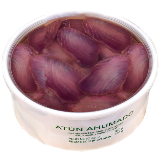 ATÚN AHUMADO EN ACEITE VEGETAL TARRINA 850 GR